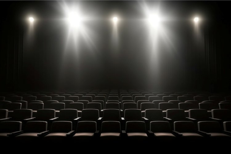 Cinema seats empty under lights. Generate Ai example image 1