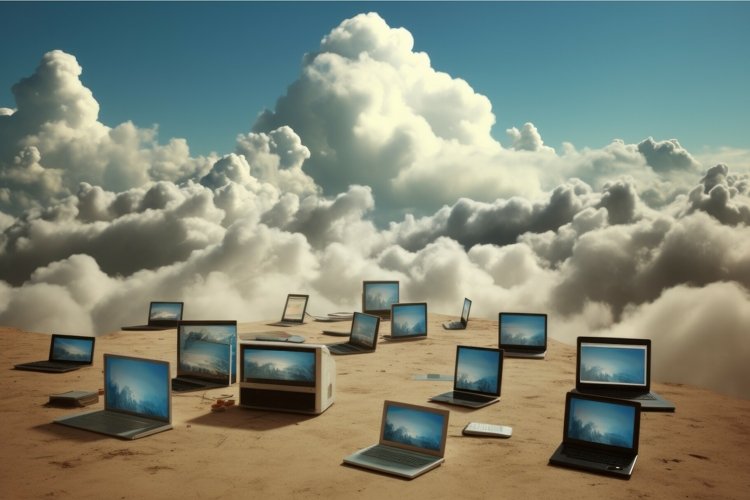 Interconnected Cloud computing city. Generate Ai