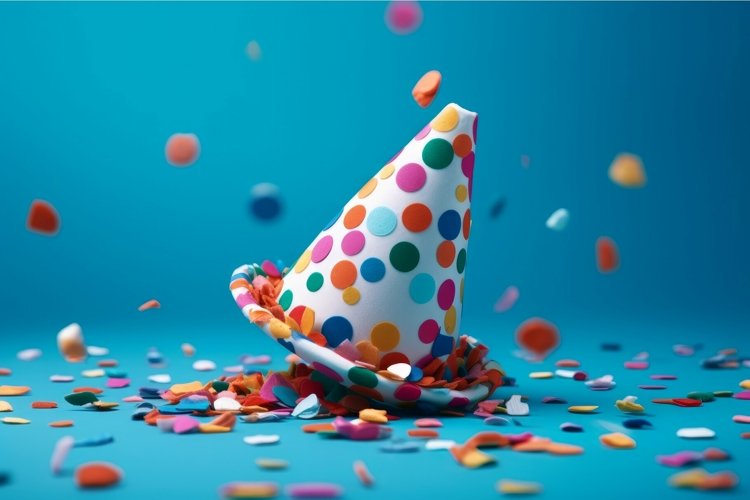 Clown hat confetti colorful. Generate Ai example image 1