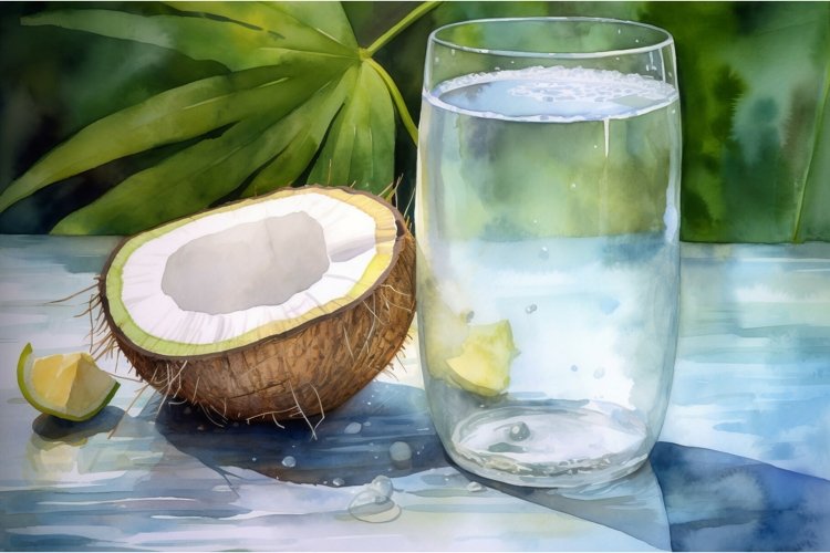 Coconut water watercolor. Generate AI example image 1