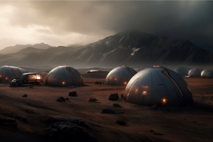 Colony mobile homes at the foot of the mountains. Generate a example image 1