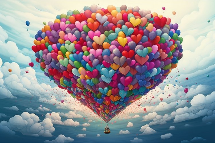 Colorful balloons flying sky. Generate Ai