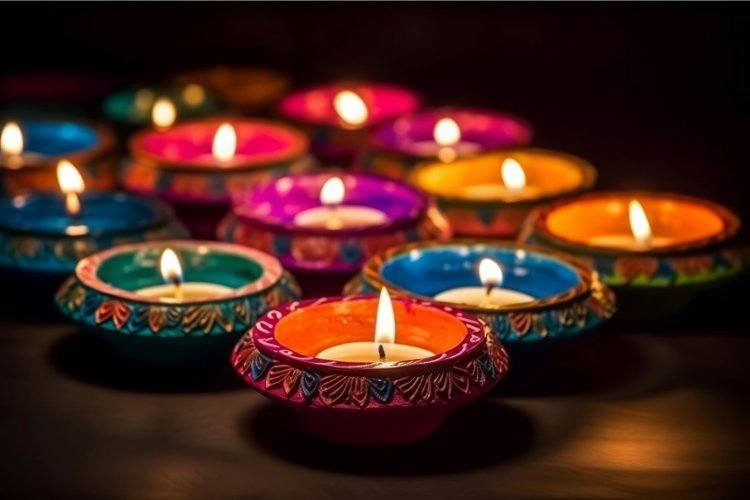 Colorful candles burning lights. Generate Ai
