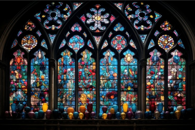 Intricate Colorful church window. Generate Ai