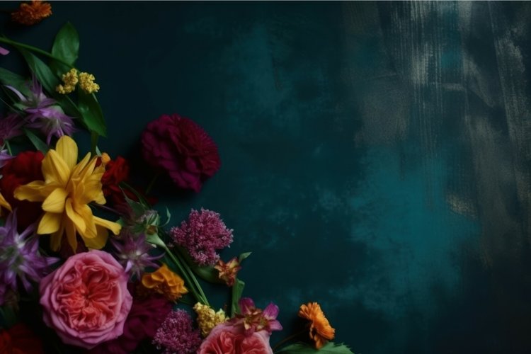 Colorful flowers border background. Generate Ai example image 1