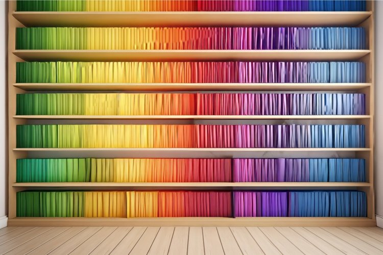 Colorful folders bookshelves. Generate Ai