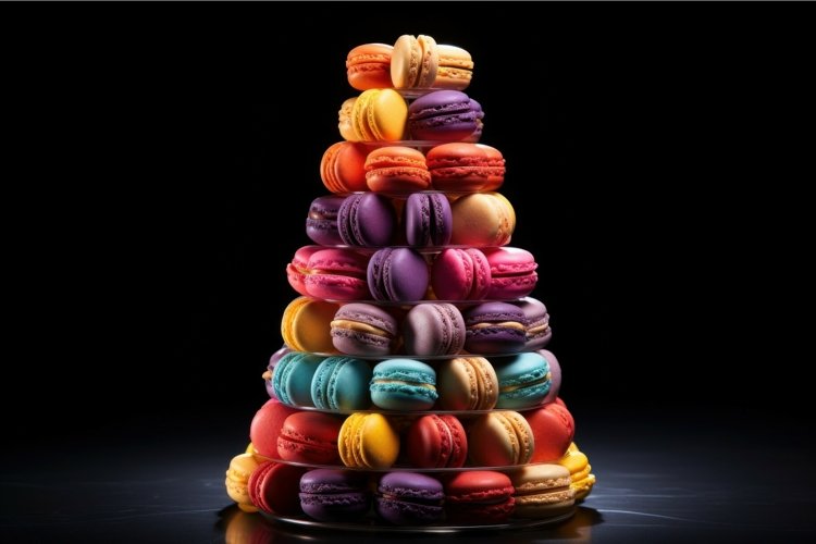 Delectable Colorful macarons pyramid. Generate Ai example image 1