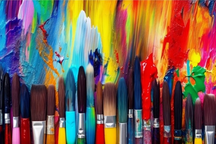 Colorful paint brushes. Generate Ai example image 1