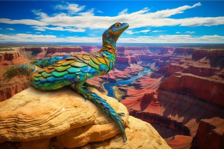 Colorful serpent in arid canyon rocks. Generate ai example image 1