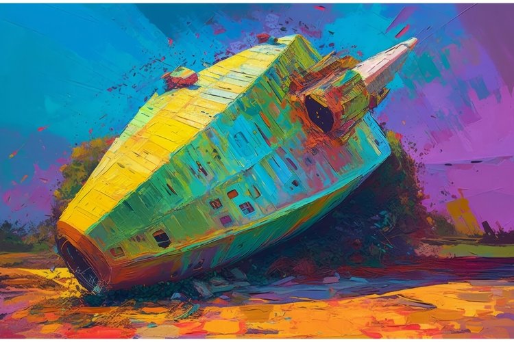 Colorful spaceship crush invasion. Generate Ai example image 1