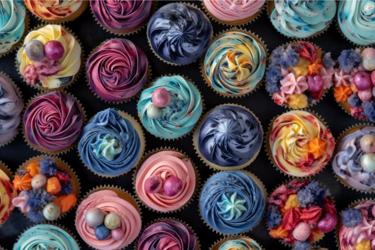 Cupcakes birthday colorful dessert. Generate Ai example image 1