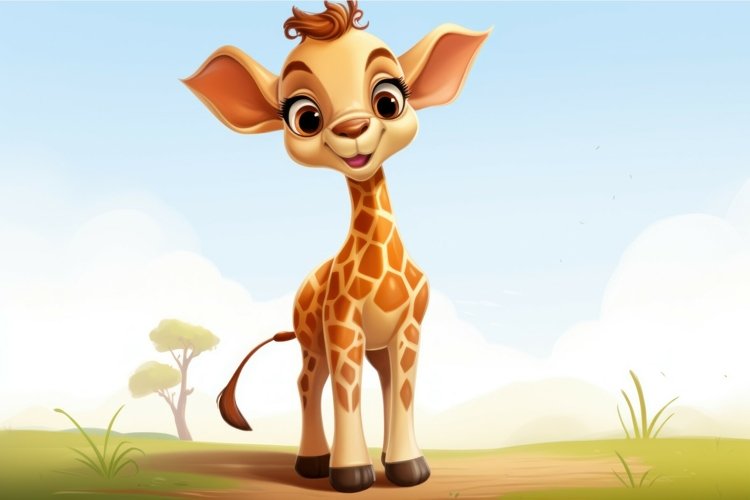 Fuzzy Cute baby giraffe. Generate Ai example image 1