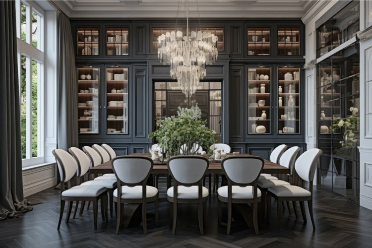 Spacious Dinning room interior. Generate Ai