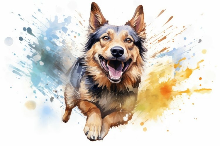 Splattered Dog run watercolor splash. Generate Ai example image 1