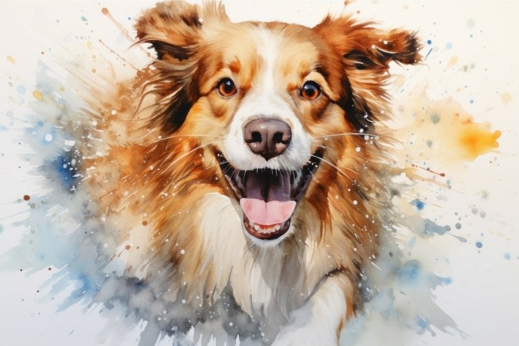 Dog run watercolor splash. Generate Ai example image 1