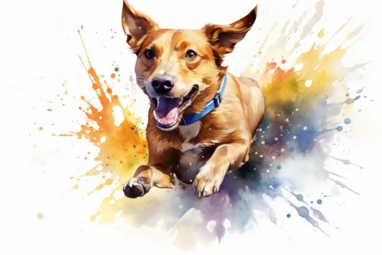 Whimsical Dog run watercolor splash. Generate Ai example image 1