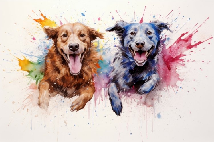 Imaginative Dog run watercolor splash. Generate Ai