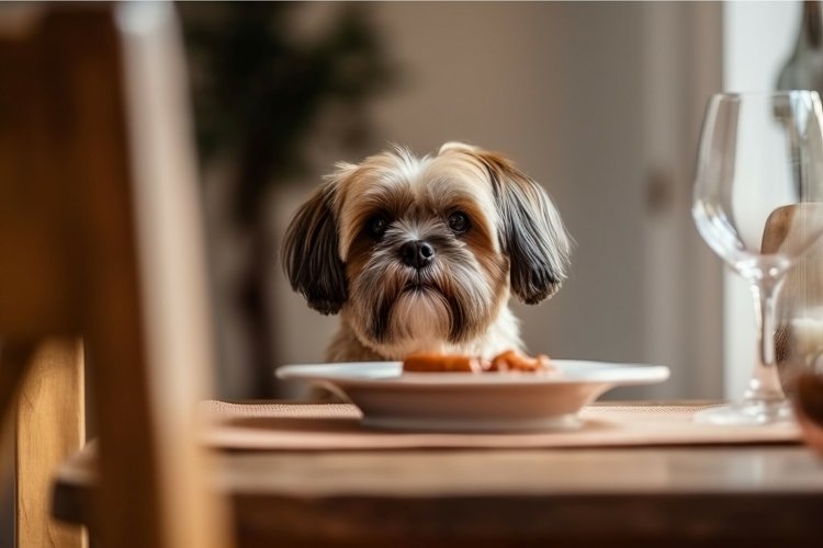 Dog waiting food plate. Generate Ai example image 1