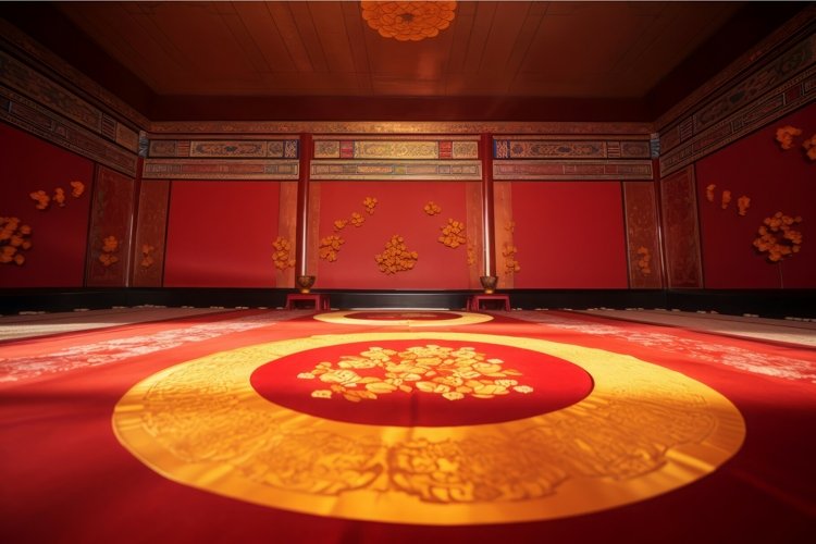 Empty stage red Chinese decoration. Generate Ai example image 1