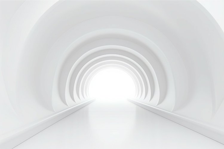 Empty white tunnel bright contrast. Generate Ai