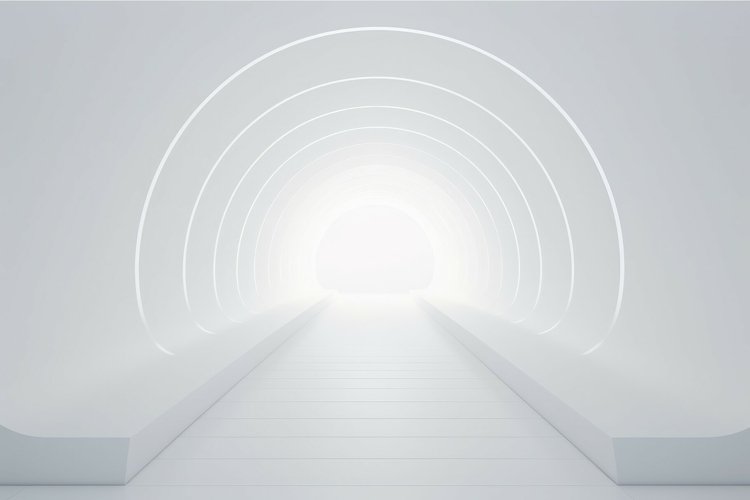 Empty white tunnel bright color contrast. Generate Ai example image 1