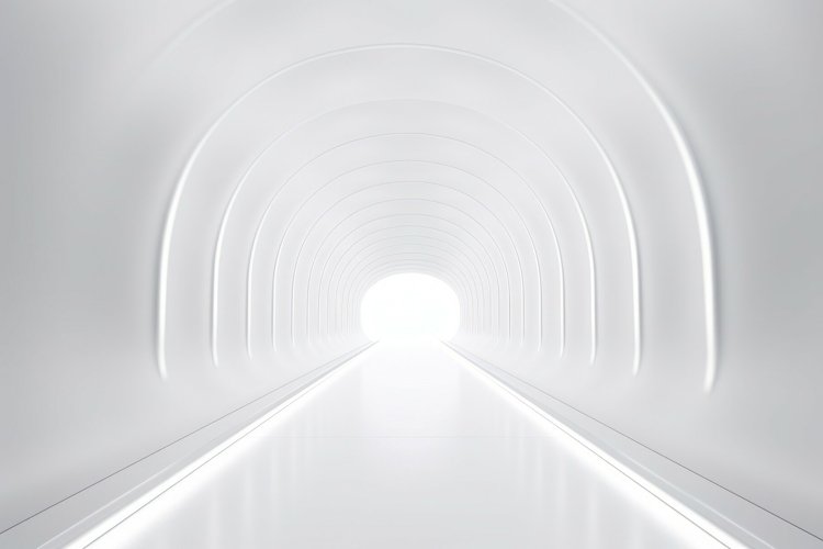 Empty white tunnel bright construction contrast. Generate Ai example image 1