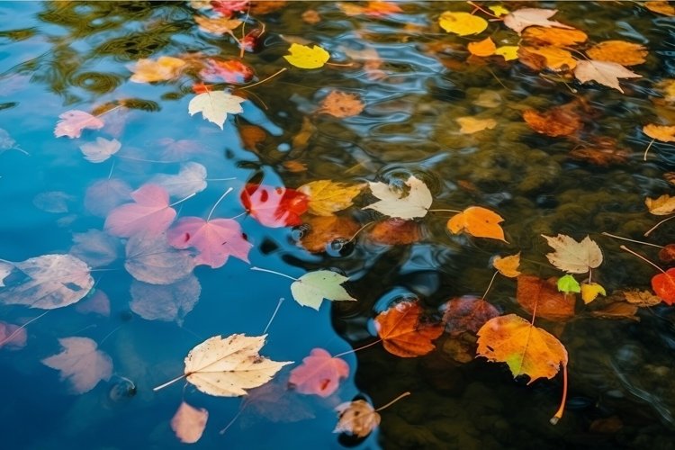 Colorful fall leaves in pond. Generate ai example image 1