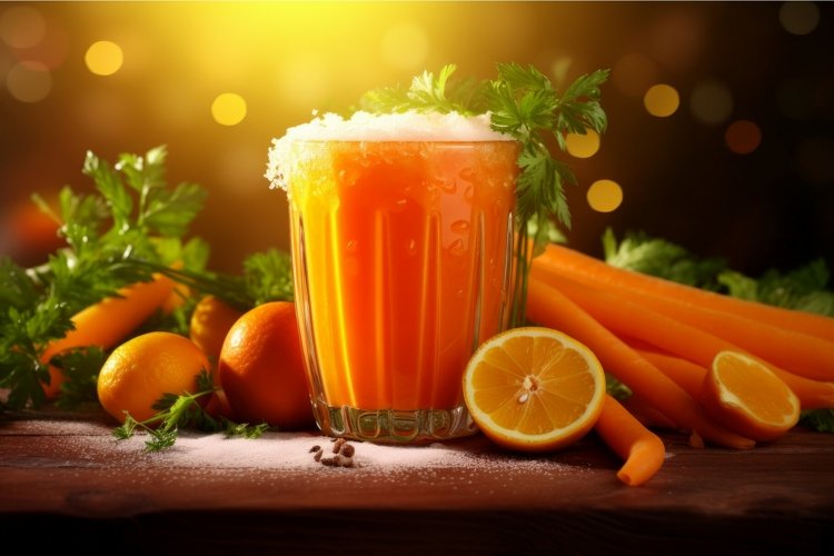 Vibrant Fresh carrot juice fruit. Generate Ai example image 1