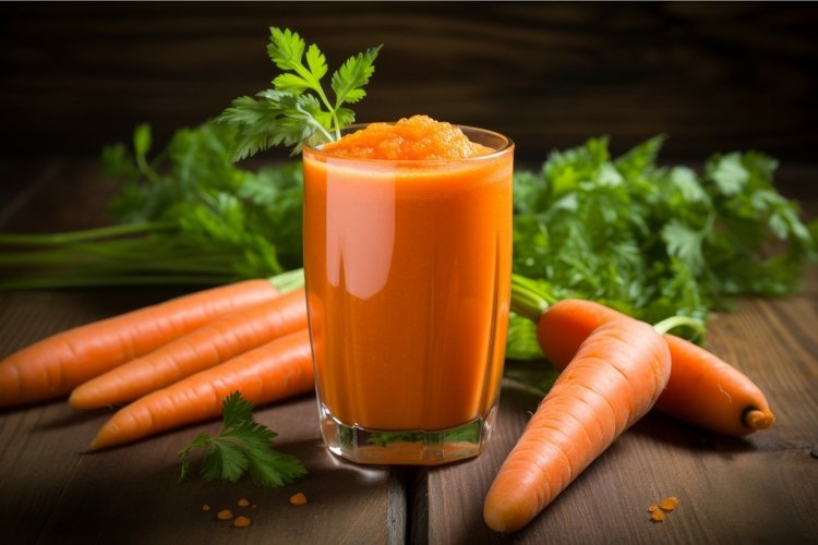 Refreshing Fresh carrot juice fruit. Generate Ai example image 1