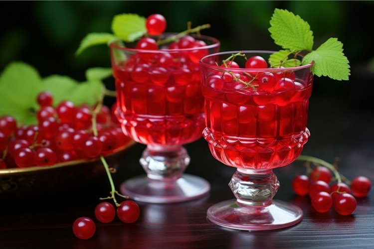 Fresh red currants in glasses. Generate Ai