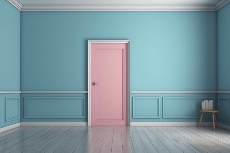 Pink door blue wall. Generate Ai example image 1