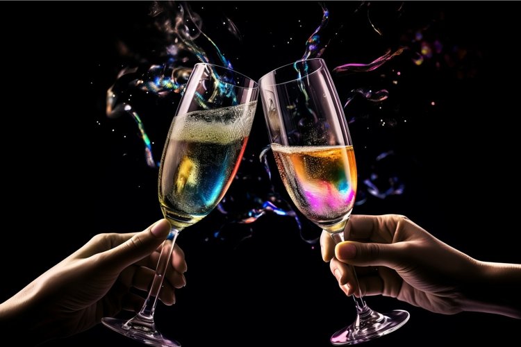 Colorful glass champagne. Generate Ai