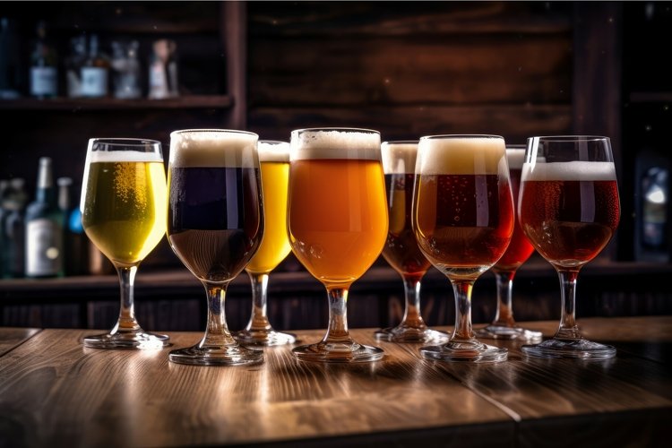 Glasses of different types of craft beer. Generate Ai example image 1