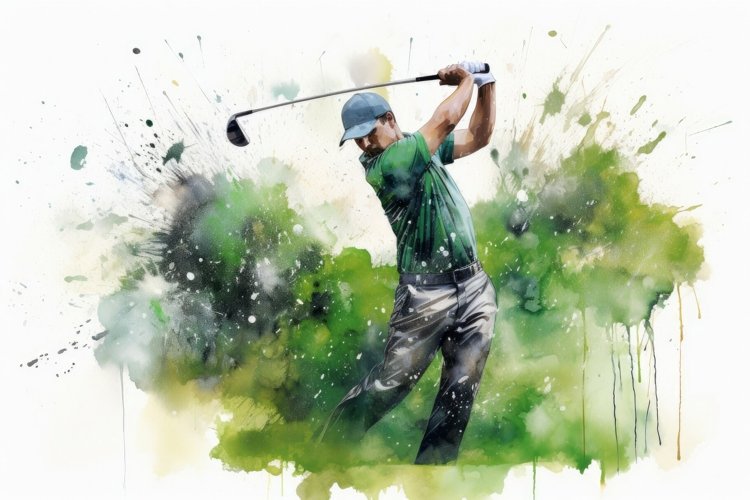 Tranquil Golf player watercolor. Generate Ai