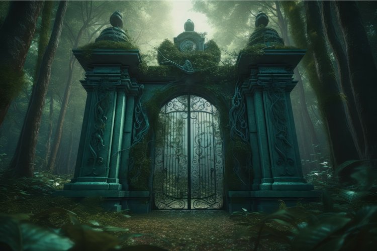 Green forest gate. Generate Ai example image 1