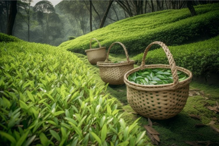 Green tea baskets. Generate AI example image 1