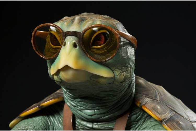 Green turtle glasses funny. Generate Ai example image 1