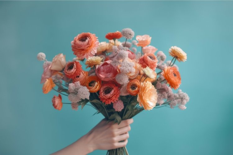 Hand holding flowers. Generate Ai example image 1