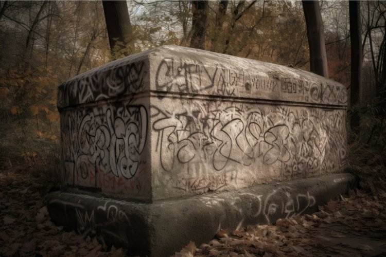 Historic monument graffiti. Generate AI example image 1