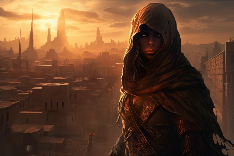 Unyielding Hooded warrior woman. Generate Ai example image 1