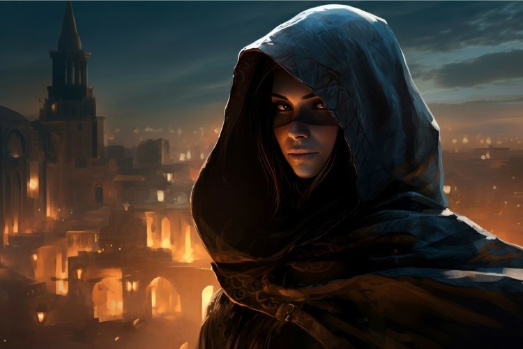 Fierce Hooded warrior woman. Generate Ai example image 1