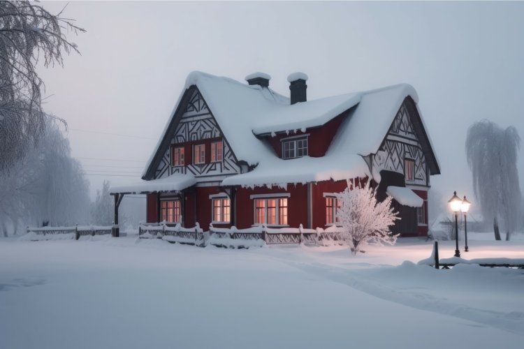 House covered with snow. Generate ai