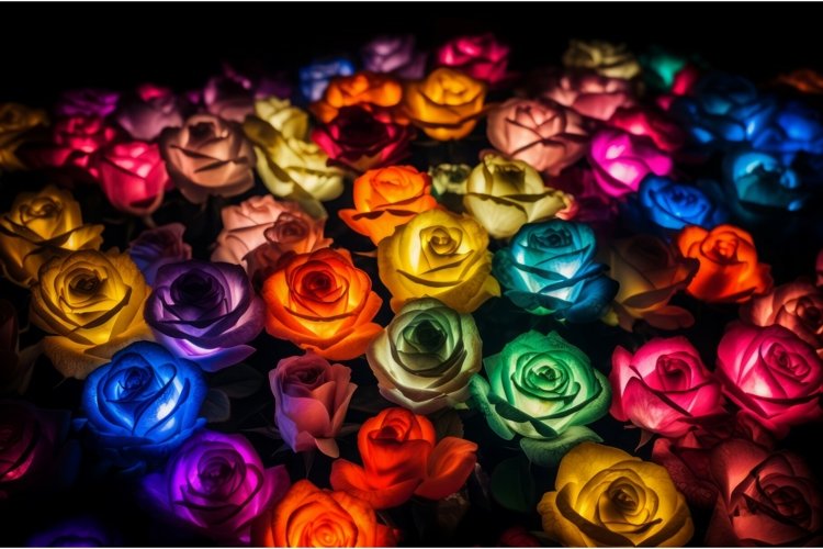 Illuminated colorful roses. Generate ai