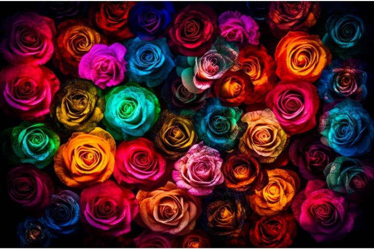 Illuminated colorful roses background. Generate ai