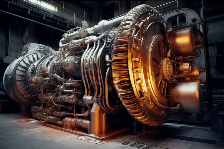 Powerful Industrial gas turbine. Generate Ai example image 1