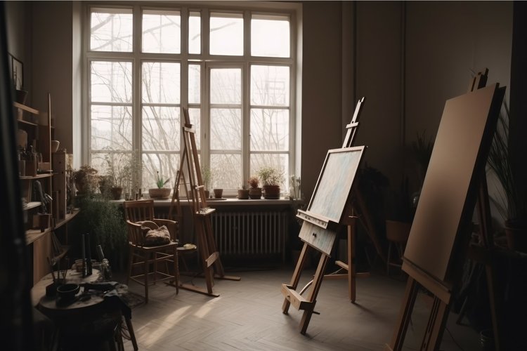 Interior artist workspace room. Generate Ai example image 1