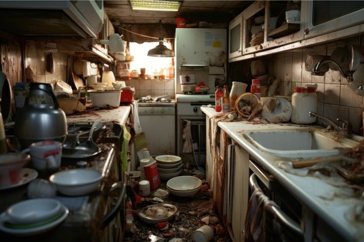 Disorderly Kitchen dirty chaos. Generate Ai