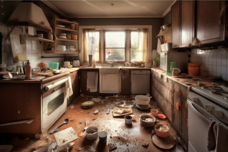 Dirty kitchen chaos stack. Generate Ai