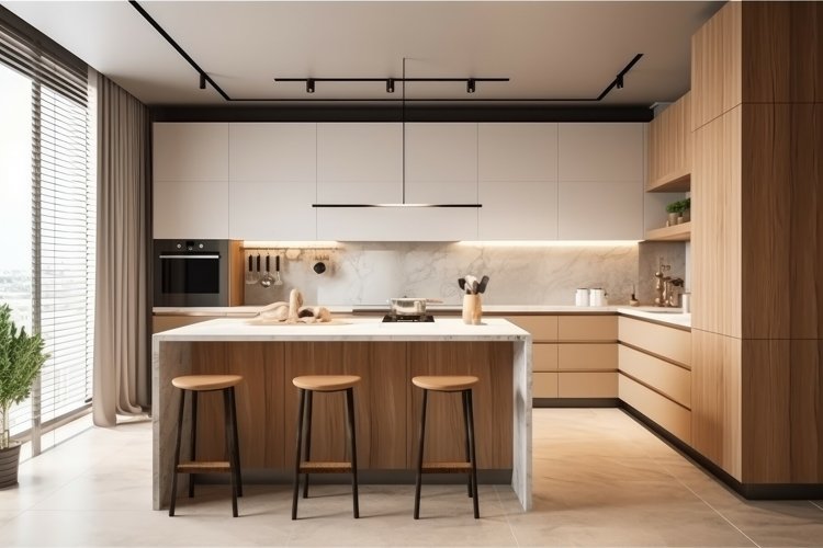 Modern kitchen luxury wooden. Generate Ai