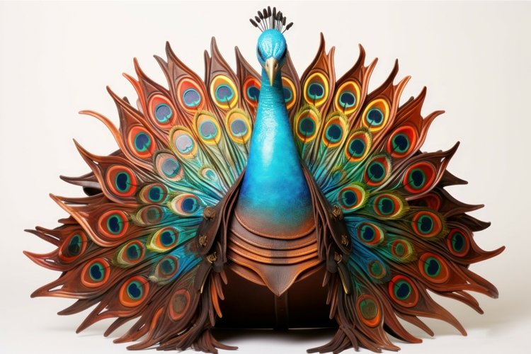 Vibrant Leather colorful peacock helm. Generate Ai example image 1